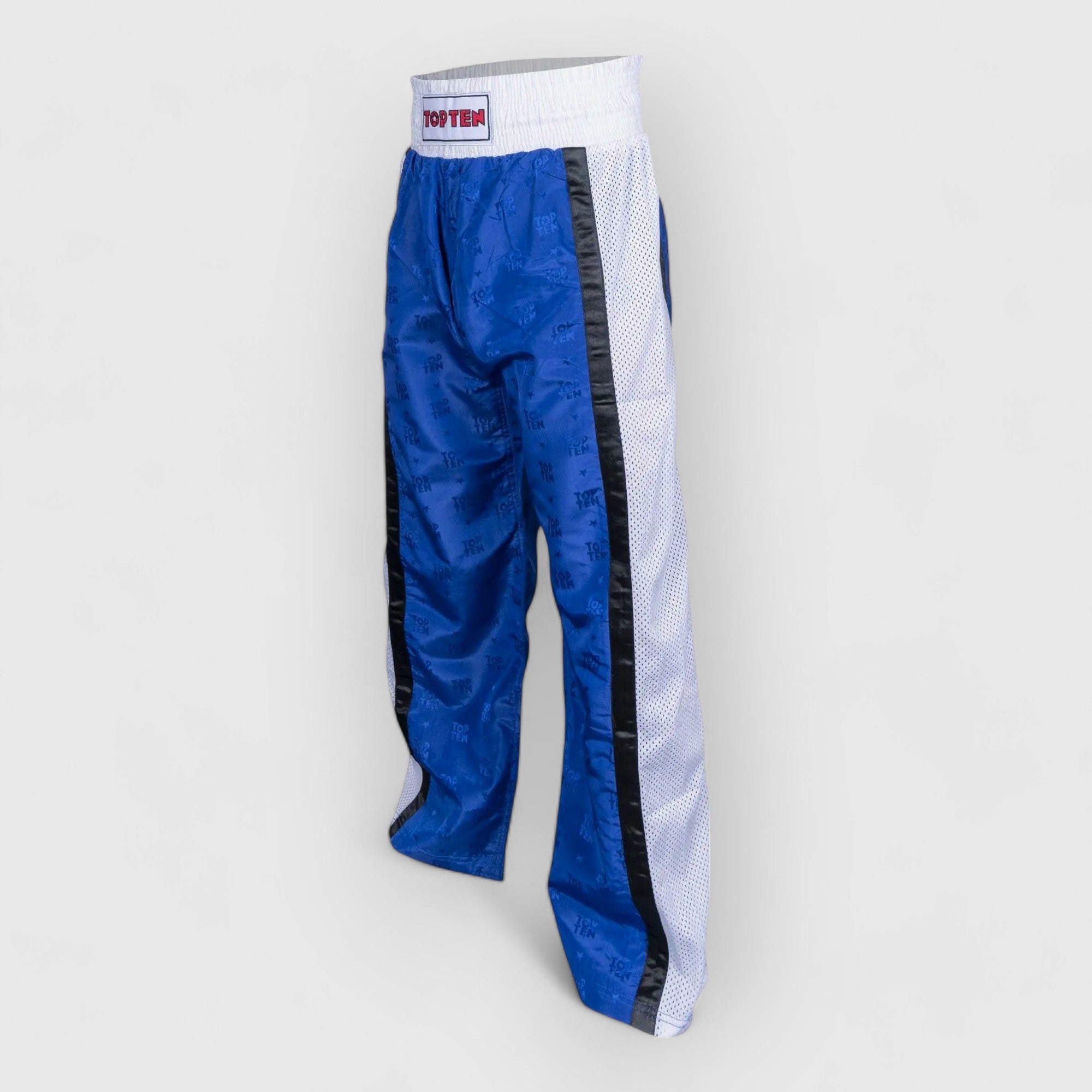 TOP TEN WAKO Mesh Kickboxingbukse - Blå/Hvit - CombatStore.no